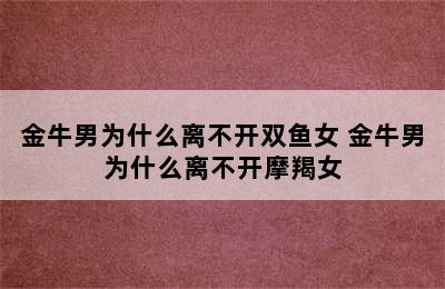 金牛男为什么离不开双鱼女 金牛男为什么离不开摩羯女